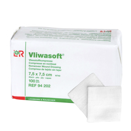 Vliwasoft® Nonwoven Wound Dressing / Swabs (7.5 x 7.5 cm, 4-Ply)